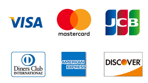VISA・Mastercard・American Express・JCB・Diners Club・Discover